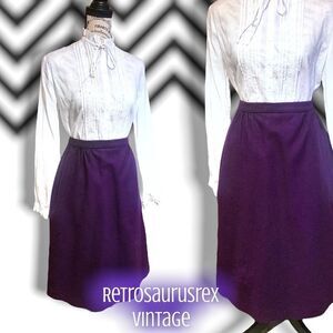 𝅺vintage 1960’s Purple Twee Wool High Waisted  Pencil Wiggle Skirt, Large